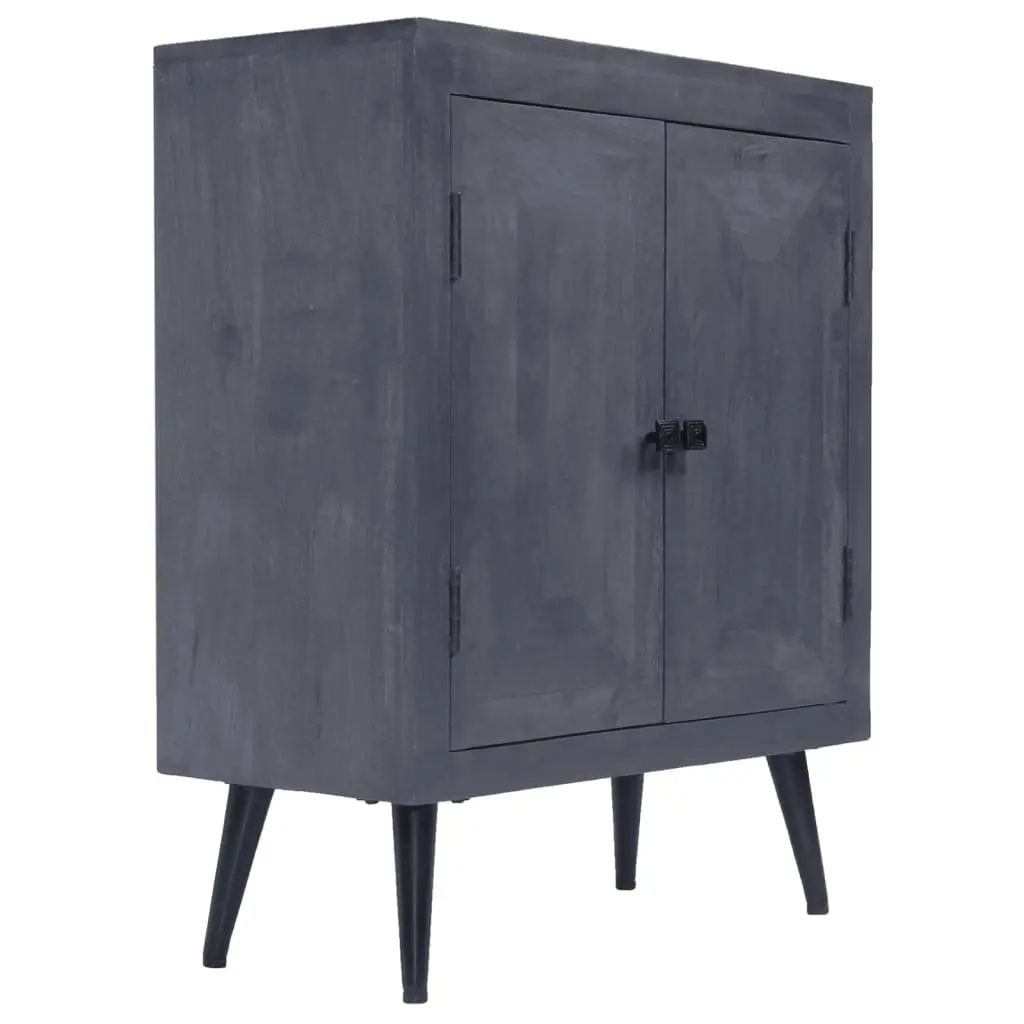 Sideboard Solid Mango Wood Grey Lacquered Steel Legs Retro Style 60 x 30 x 76 cm