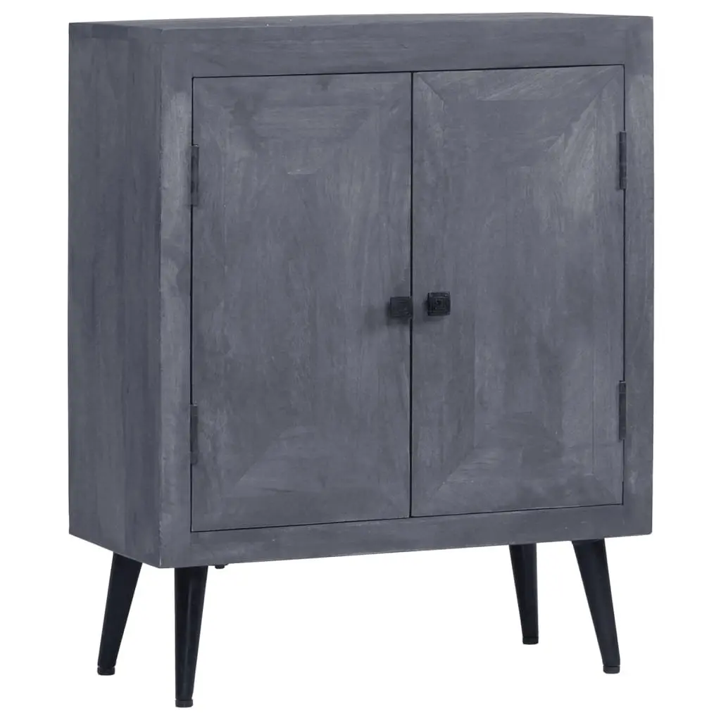 Sideboard Solid Mango Wood Grey Lacquered Steel Legs Retro Style 60 x 30 x 76 cm
