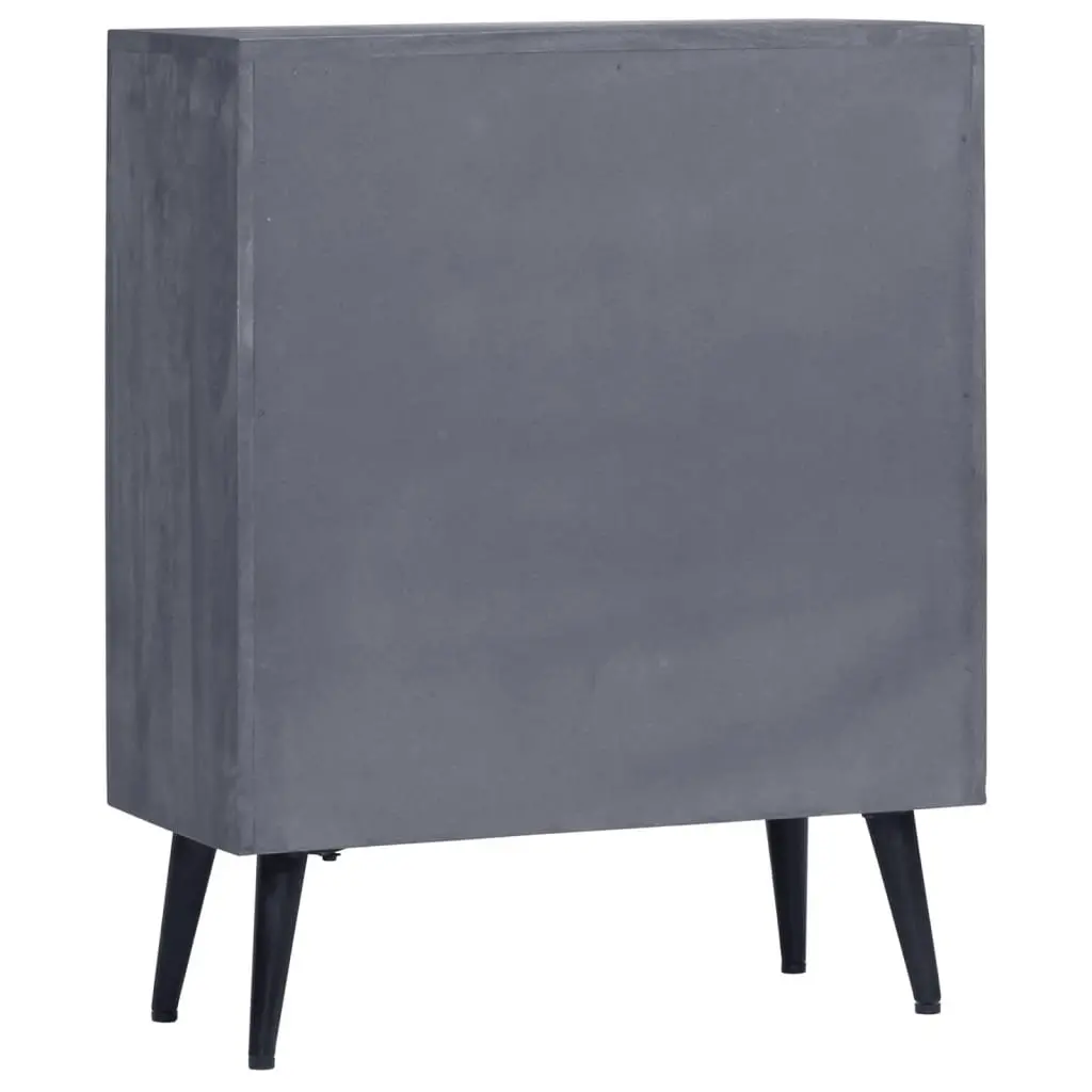 Sideboard Solid Mango Wood Grey Lacquered Steel Legs Retro Style 60 x 30 x 76 cm