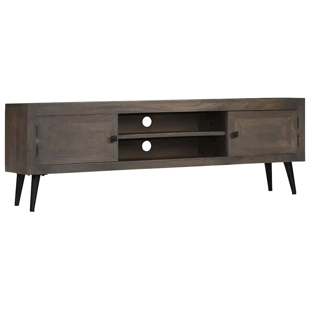 Solid Mango Wood TV Cabinet with Grey Finish