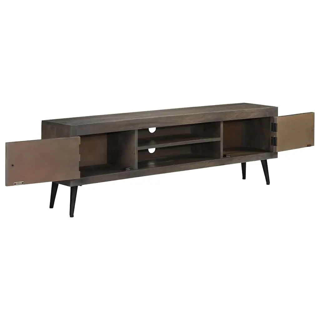 Solid Mango Wood TV Cabinet with Grey Finish