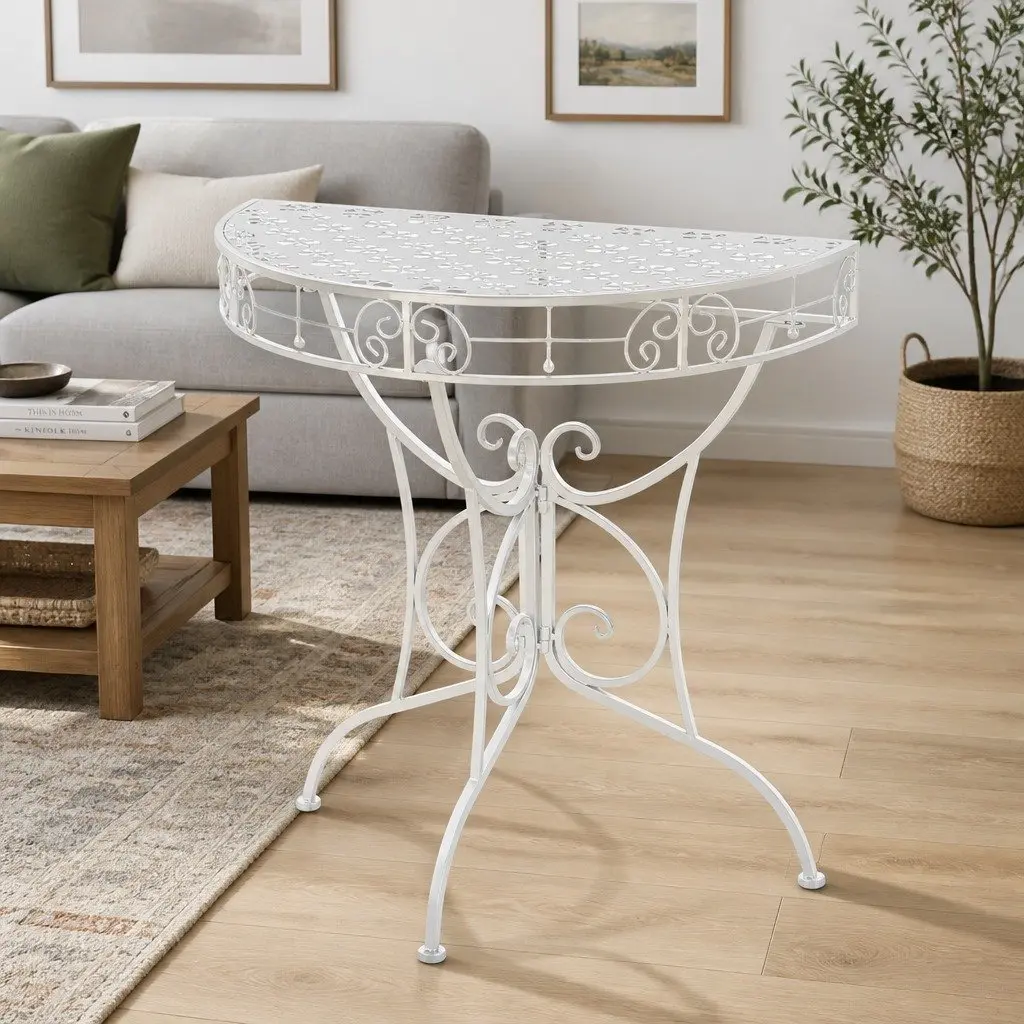 Vintage Style Half Round Accent Table for Display
