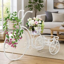 Vintage White Metal Bicycle Plant Stand with 3 Holders