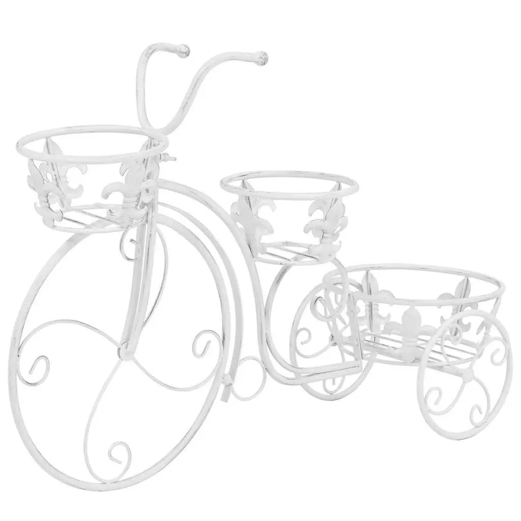 Plant Stand Metal 3 Holders Bicycle Shape Vintage Style White