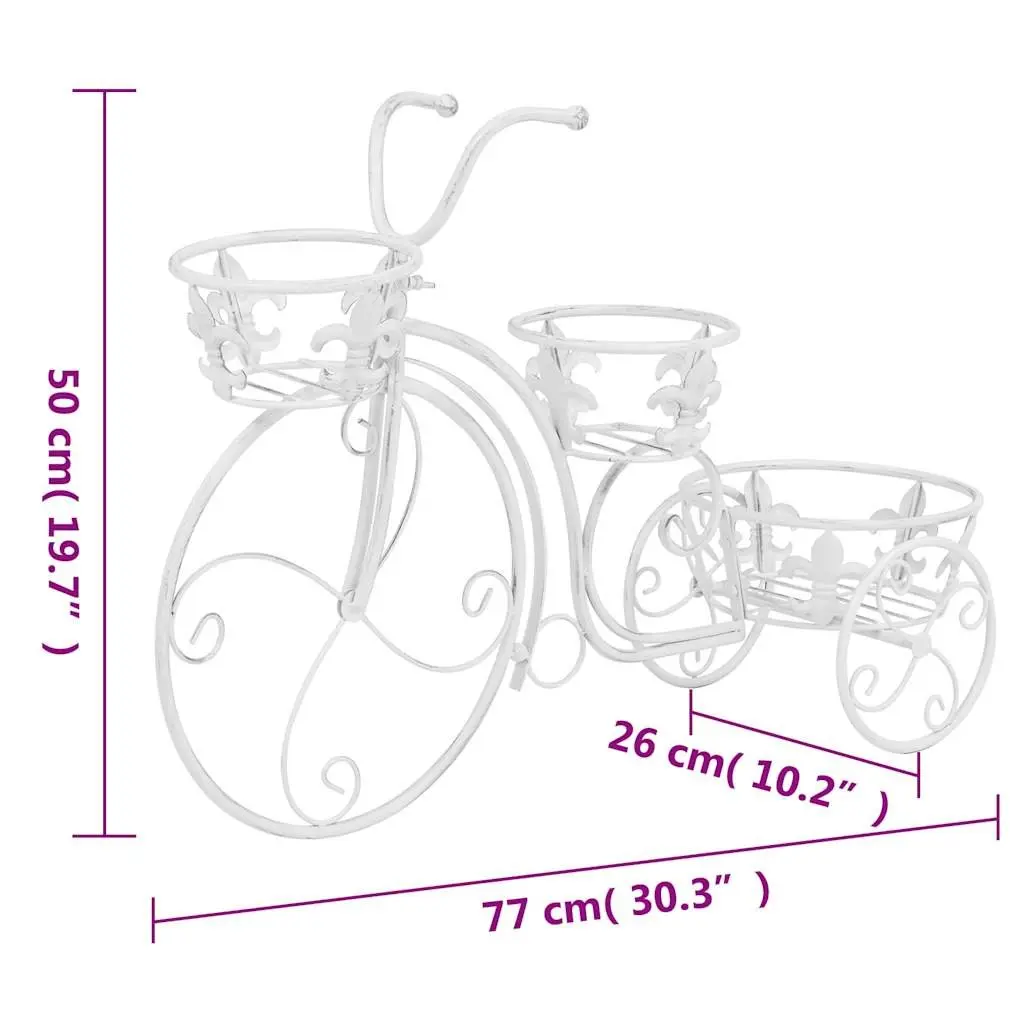Plant Stand Metal 3 Holders Bicycle Shape Vintage Style White