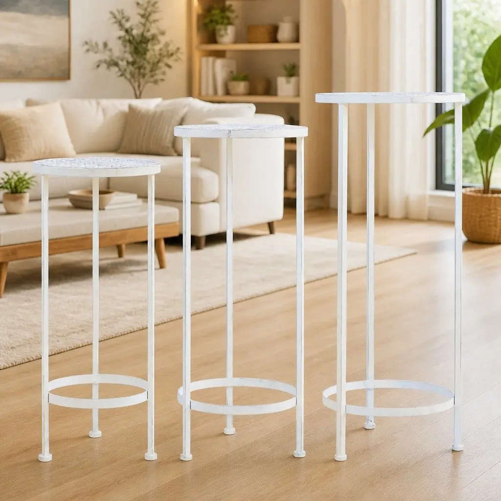 Plant Stand Set Metal Antique White Vintage 3 Pieces