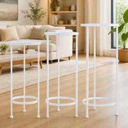 Antique White Metal Plant Stand Set – 3 Pieces