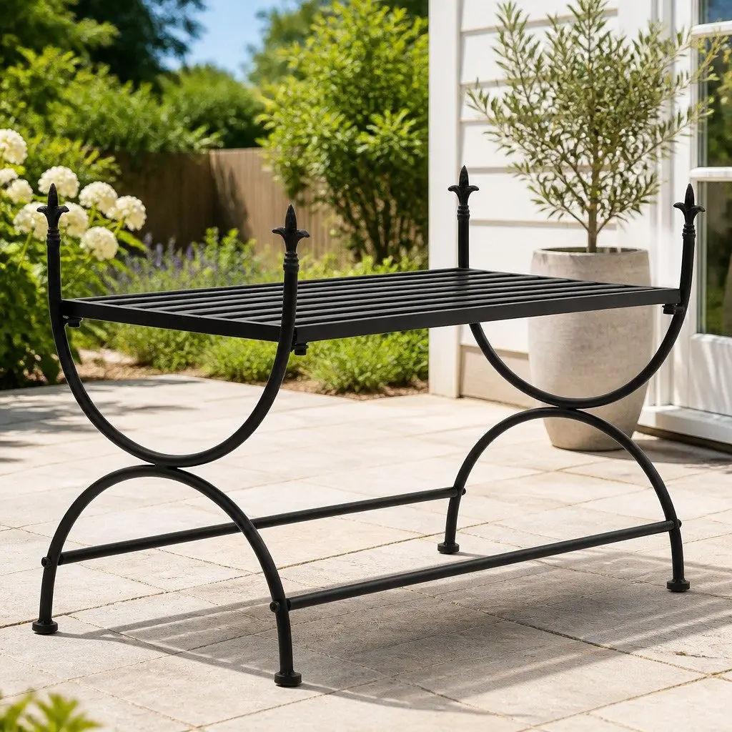 Vintage Metal Bench with U-Shaped Legs for Dining