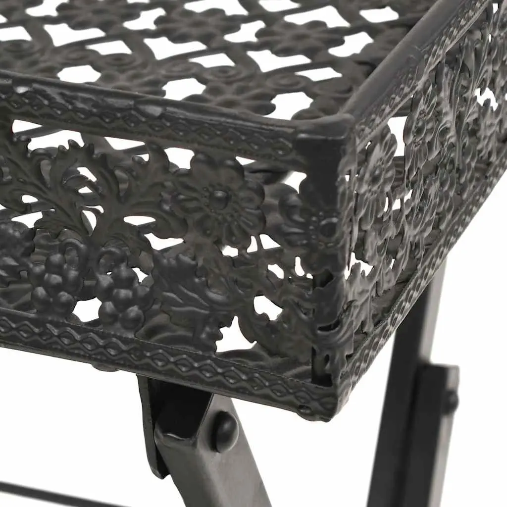 Antique Black Folding Tea Table with Storage Basket