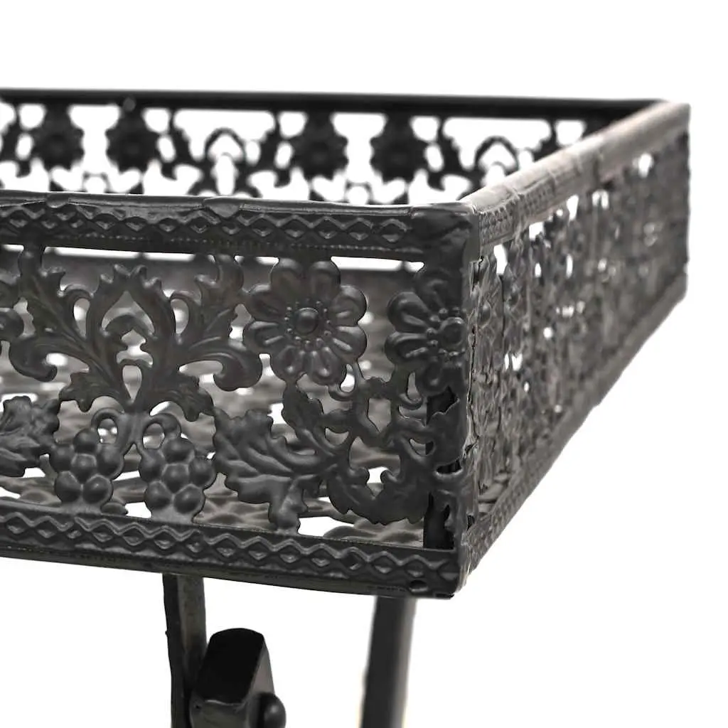 Antique Black Folding Tea Table with Storage Basket
