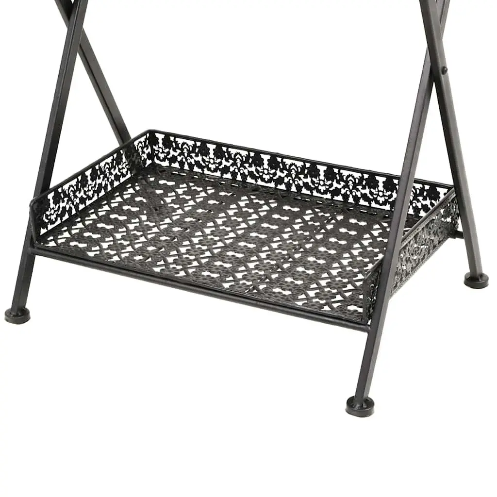 Antique Black Folding Tea Table with Storage Basket