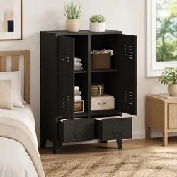 Durable Black Metal Wardrobe Cabinet with 2 Drawers