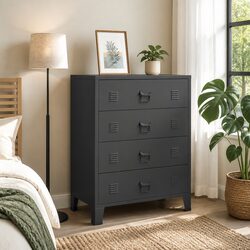 4 Drawer Black Metal Chest of Drawers with Industrial Style