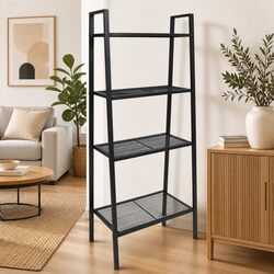Ladder Bookcase 4 Tiers Metal Black Shelving Unit Display Storage Rack