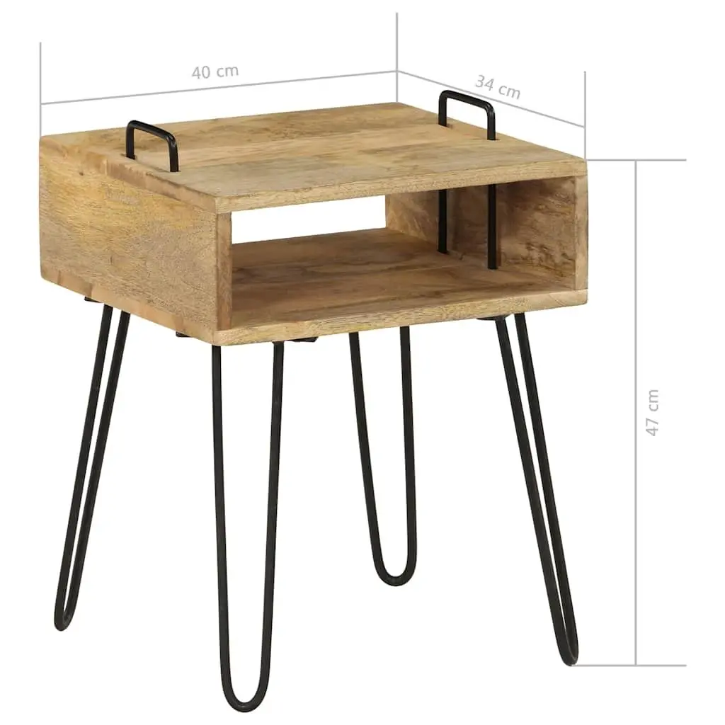 Solid Wood Bedside Table with Steel Frame 40x34x47 cm