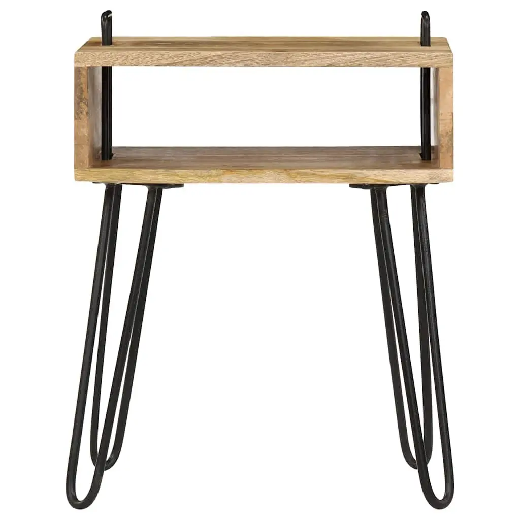 Solid Wood Bedside Table with Steel Frame 40x34x47 cm