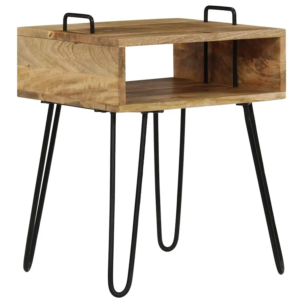 Solid Wood Bedside Table with Steel Frame 40x34x47 cm