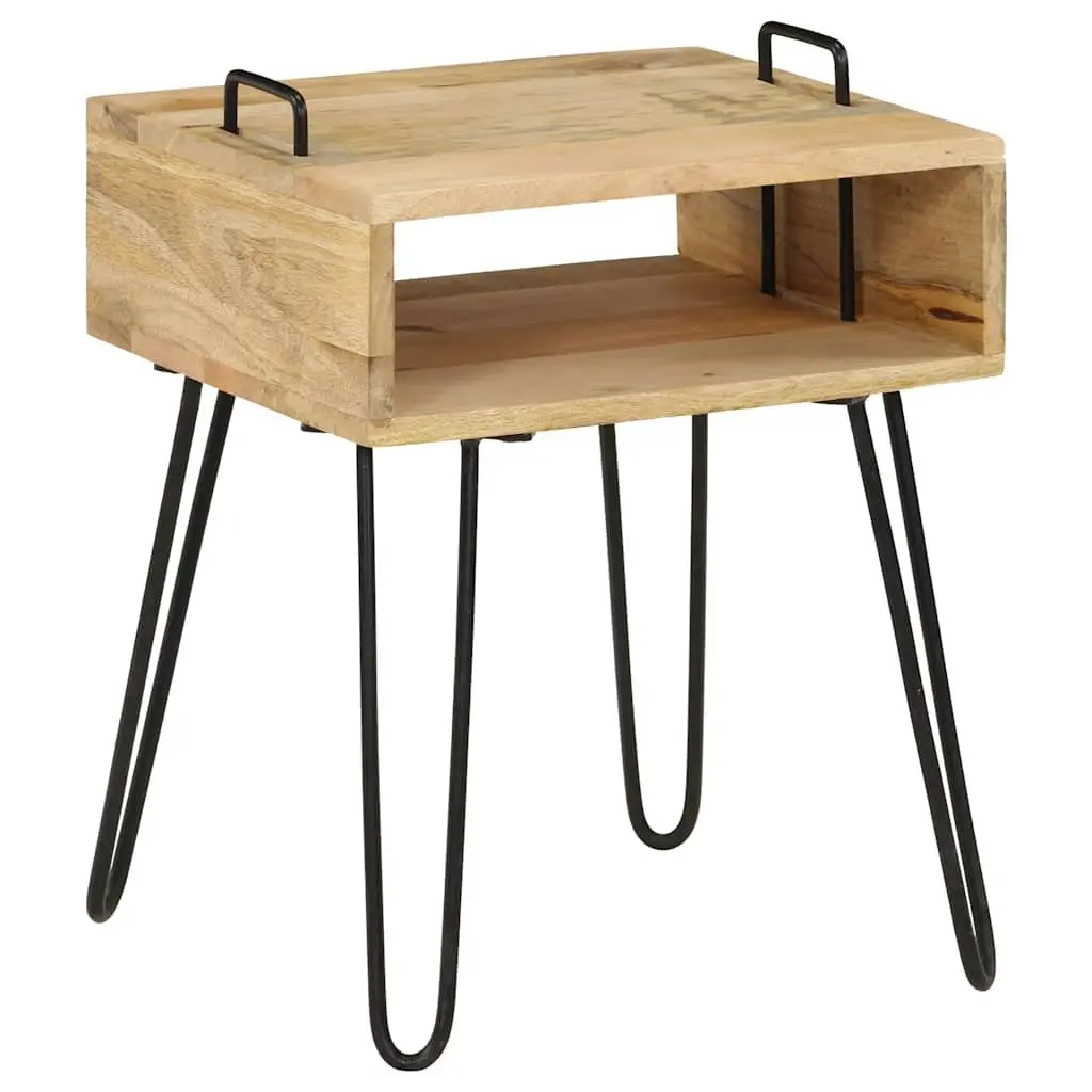 Solid Wood Bedside Table with Steel Frame 40x34x47 cm