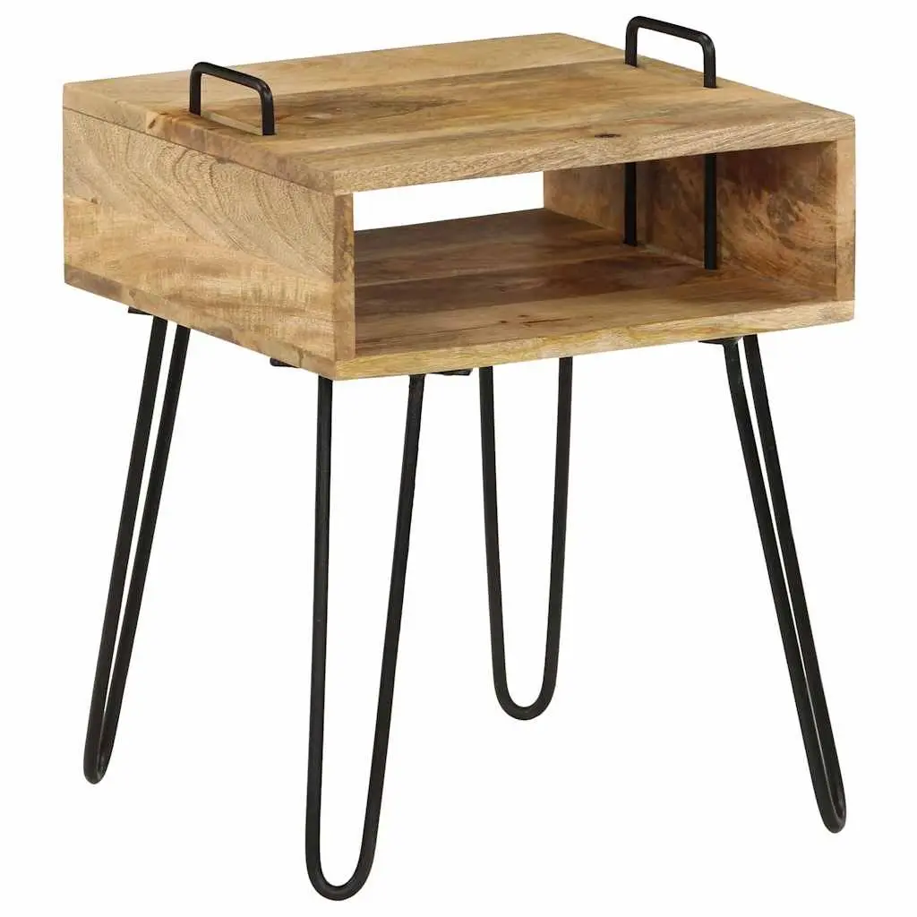 Solid Wood Bedside Table with Steel Frame 40x34x47 cm