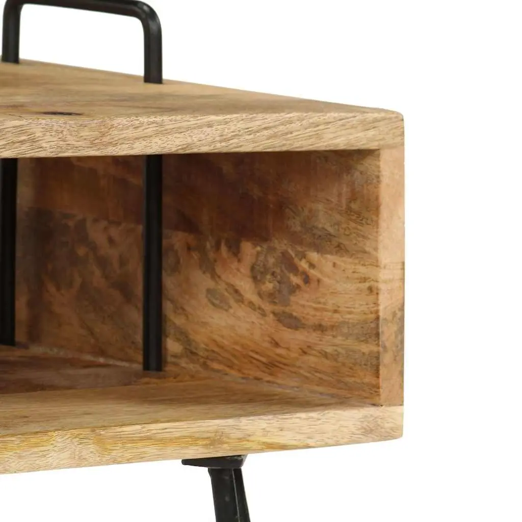 Solid Wood Bedside Table with Steel Frame 40x34x47 cm