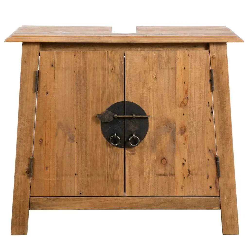 Solid Pinewood Brown Retro Bathroom Vanity Cabinet