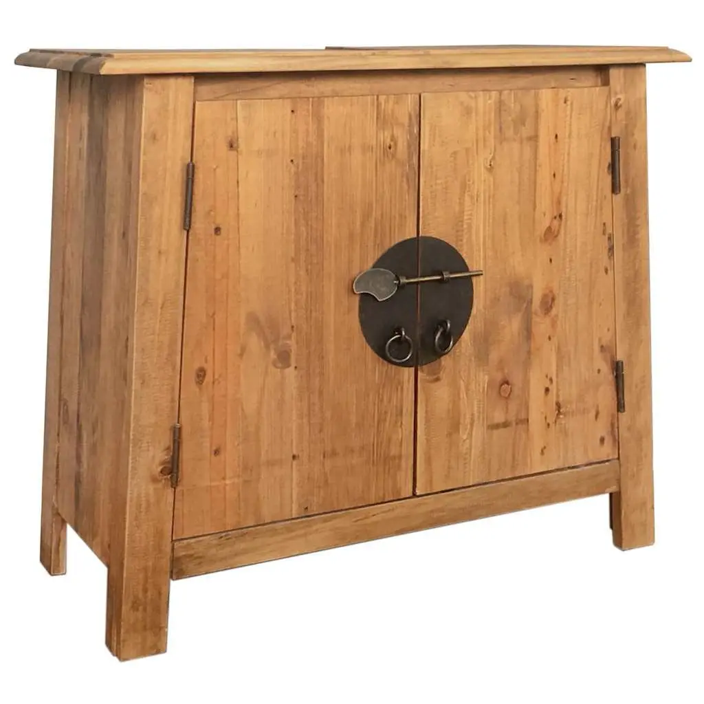 Solid Pinewood Brown Retro Bathroom Vanity Cabinet
