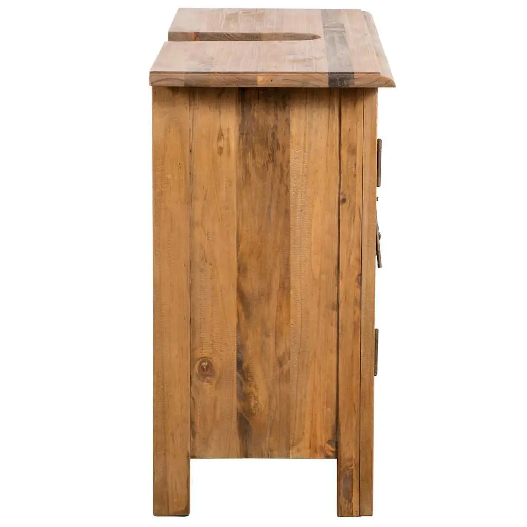 Solid Pinewood Brown Retro Bathroom Vanity Cabinet