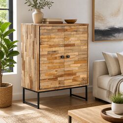Handmade Rustic Brown Teak Wood Sideboard Cabinet