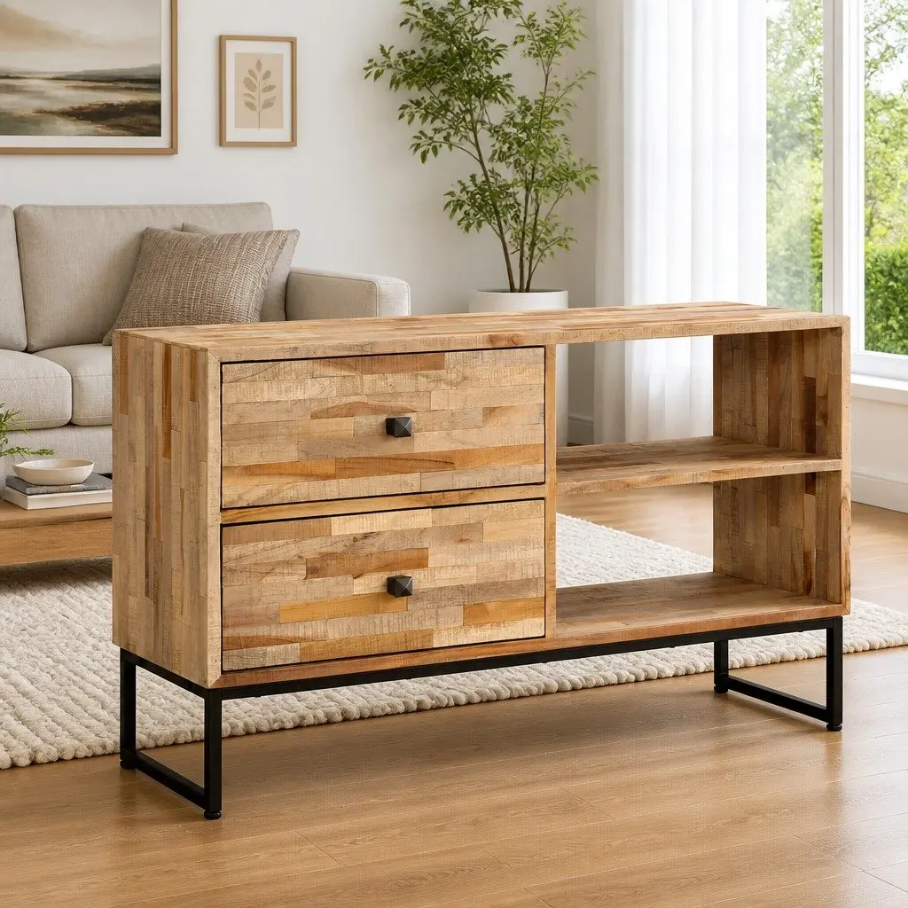 TV Cabinet Reclaimed Teak Wood 90 x 30 x 55 cm Brown Rustic Handmade
