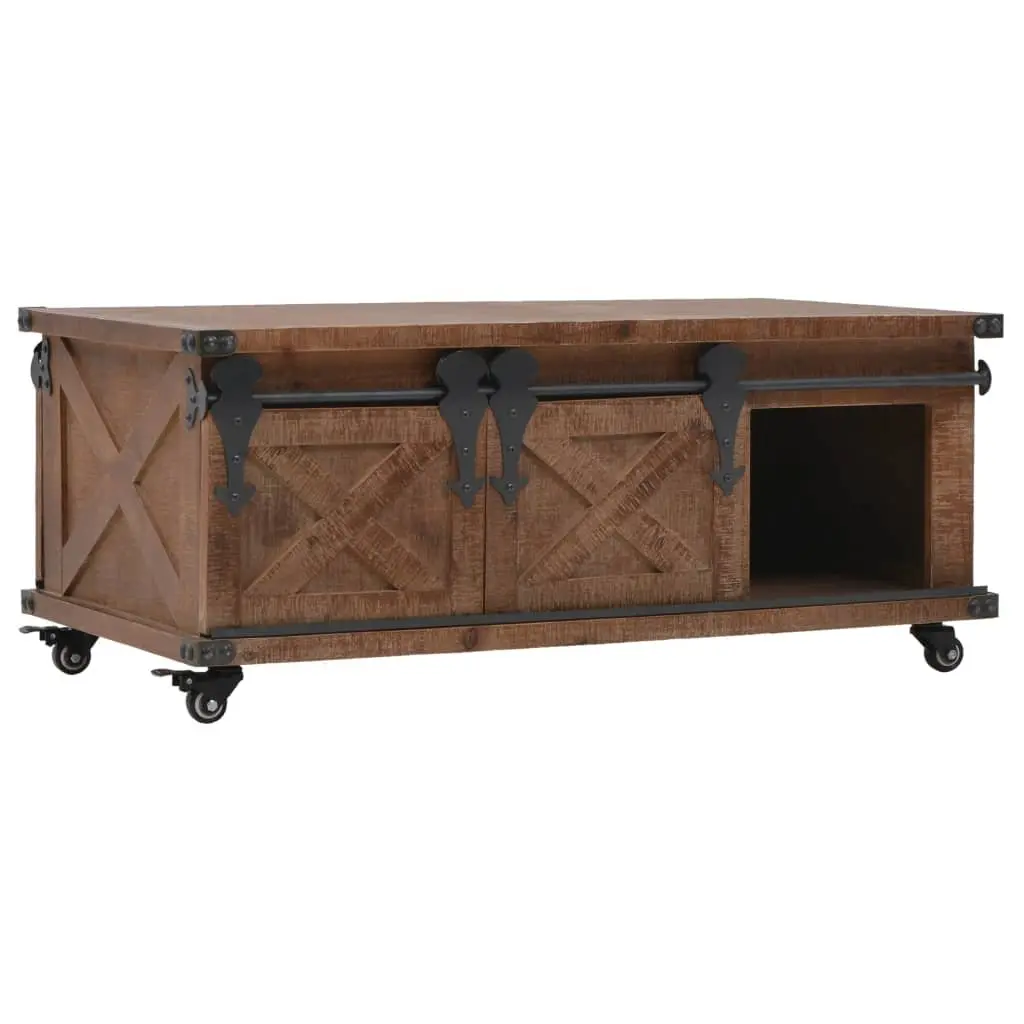 Solid Fir Wood Coffee Table with Sliding Door