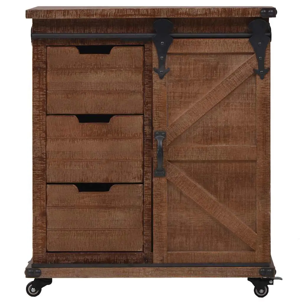 Brown Solid Fir Wood Storage Cabinet with Sliding Door