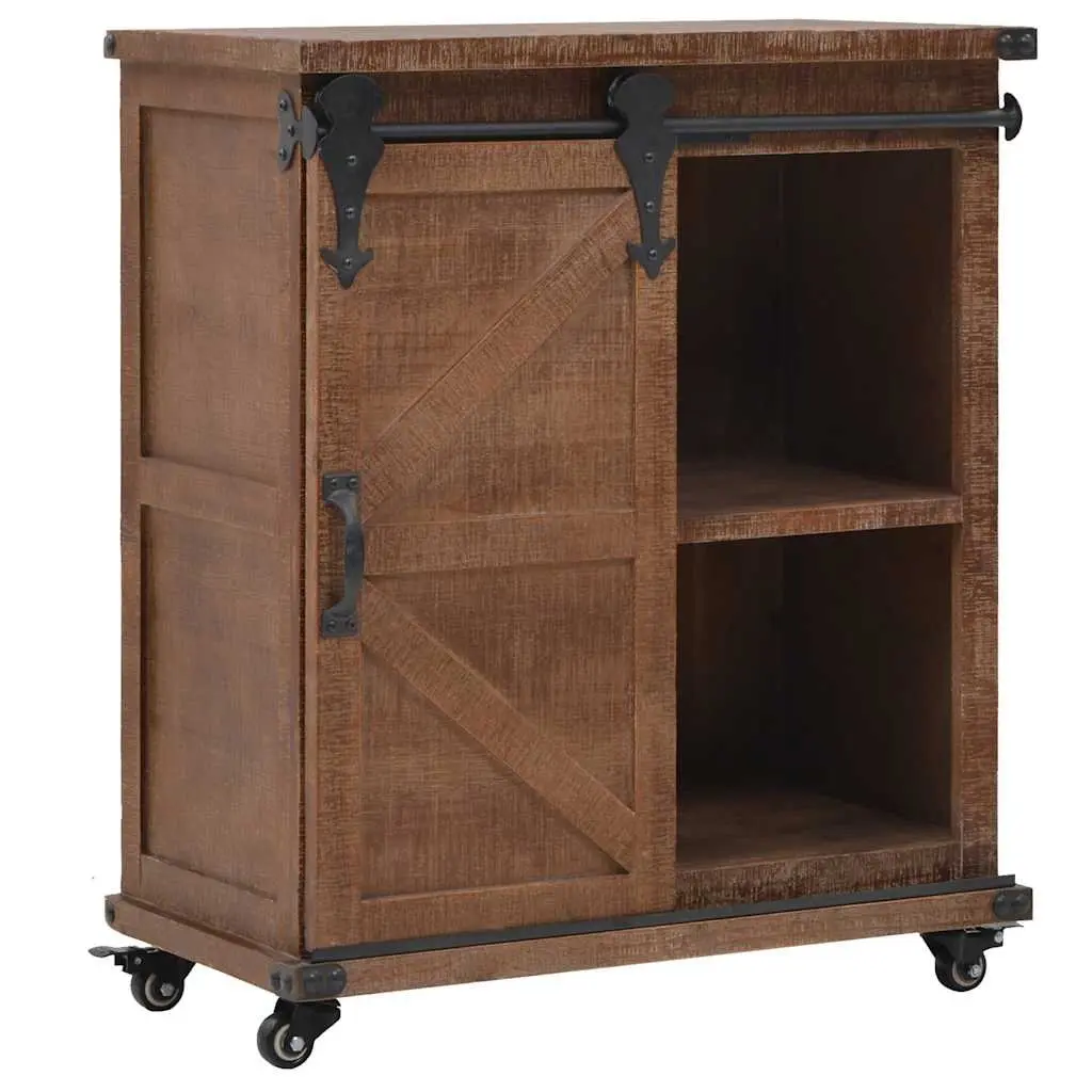 Brown Solid Fir Wood Storage Cabinet with Sliding Door