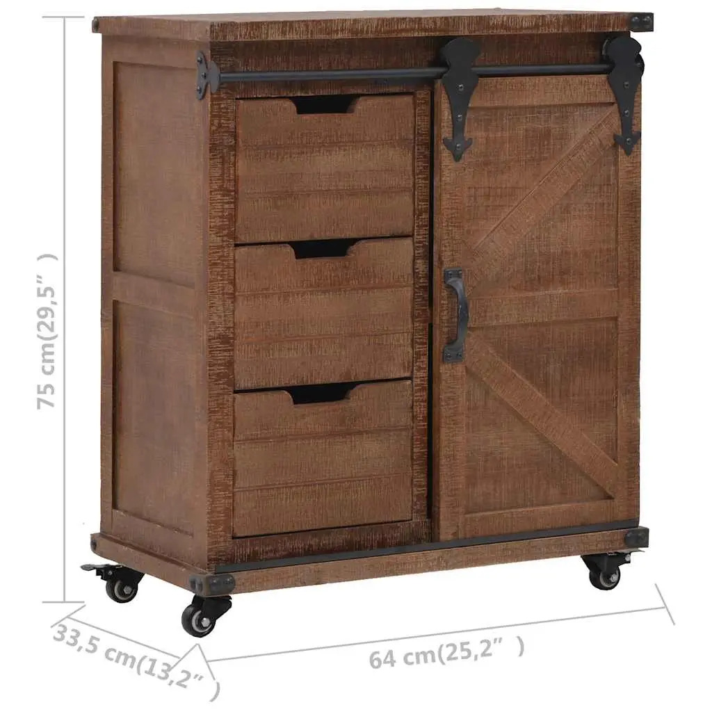 Brown Solid Fir Wood Storage Cabinet with Sliding Door