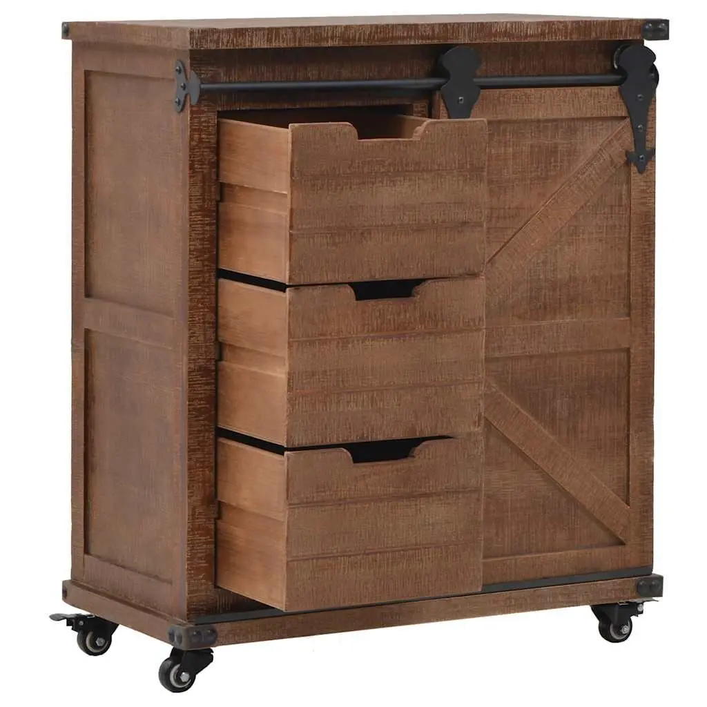 Brown Solid Fir Wood Storage Cabinet with Sliding Door