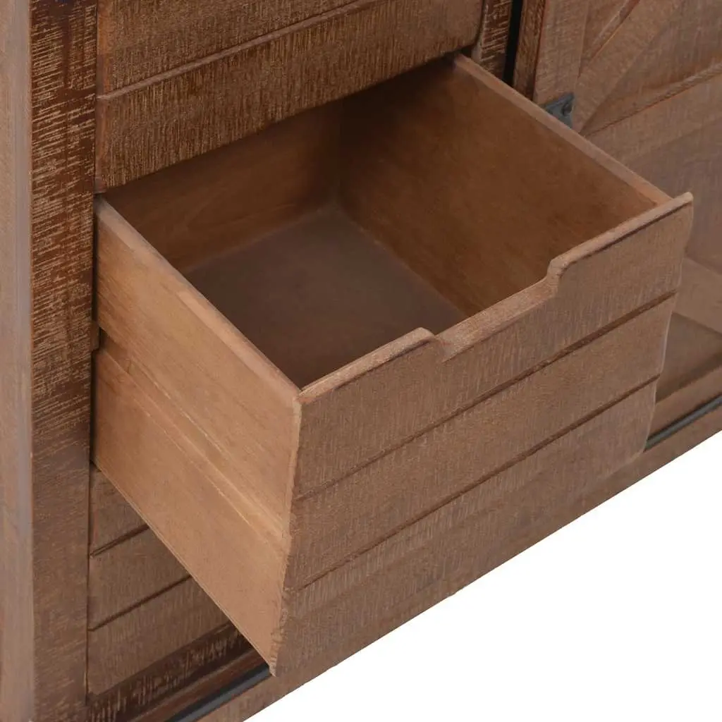 Brown Solid Fir Wood Storage Cabinet with Sliding Door