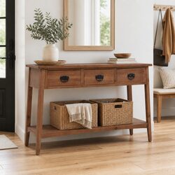 Durable Solid Fir Wood Console Table in Brown 126cm