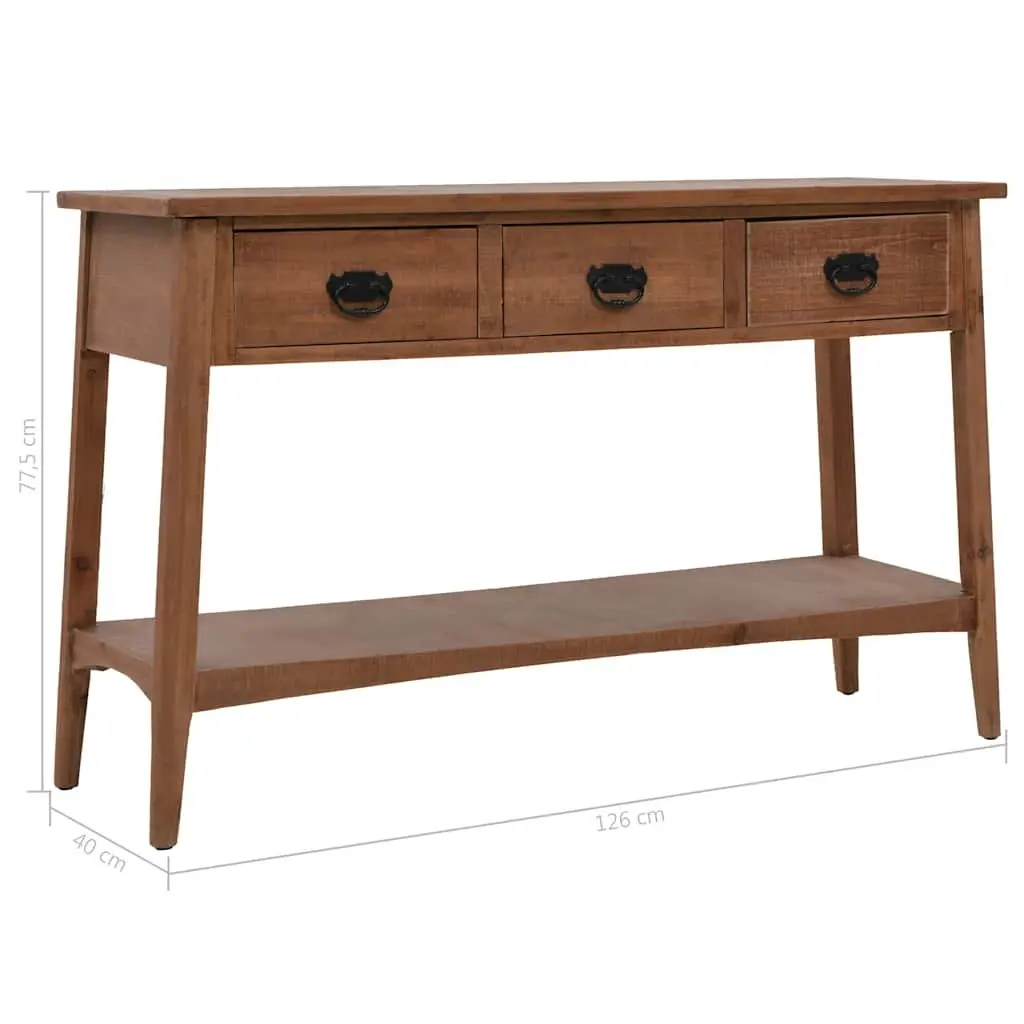 Solid Fir Wood Console Table in Brown 126cm