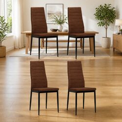 Set of 4 Stylish Brown Dining Chairs with Steel Frame