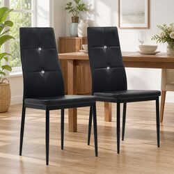 Modern Black Faux Leather Dining Chairs - Set of 2