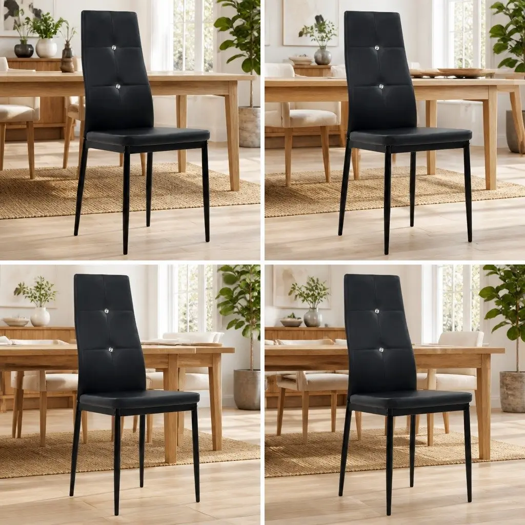 Set of 4 Black Faux Leather Dining Chairs