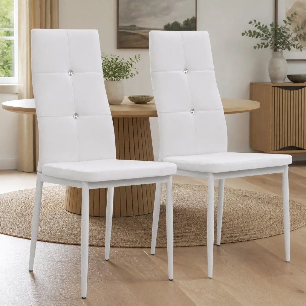 White Faux Leather Dining Chairs, 2-Piece Set