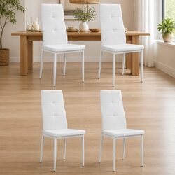 Set of 4 Modern White Faux Leather Dining Chairs