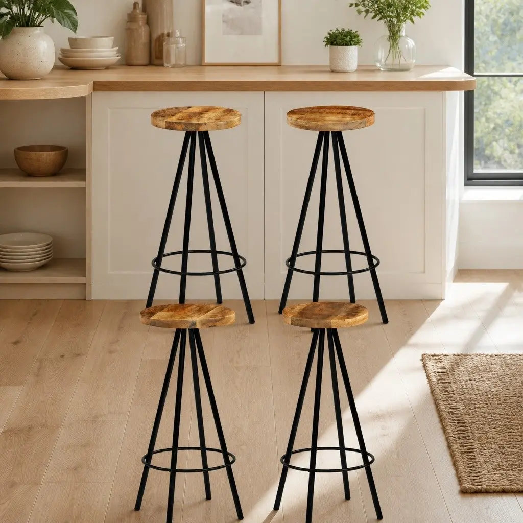 4-Piece Bar Stools Set Made of Solid Mango Wood