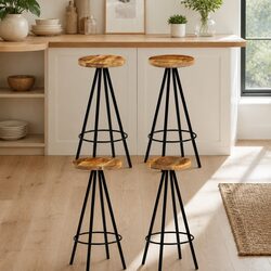 Bar Stools Set 4 pcs Solid Mango Wood Brown Kitchen Dining Room Seating