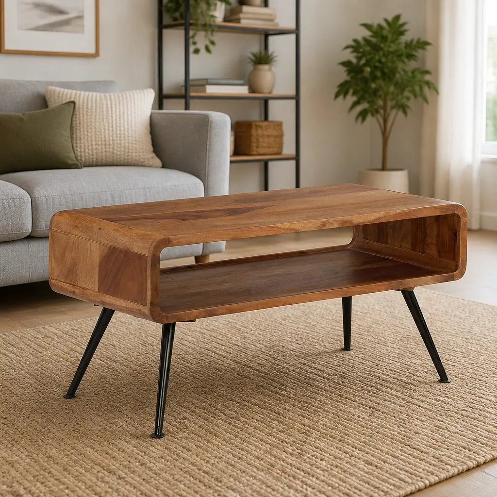 Solid Acacia Wood Coffee Table with Vintage Appeal