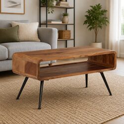 Solid Acacia Wood Coffee Table with Vintage Appeal