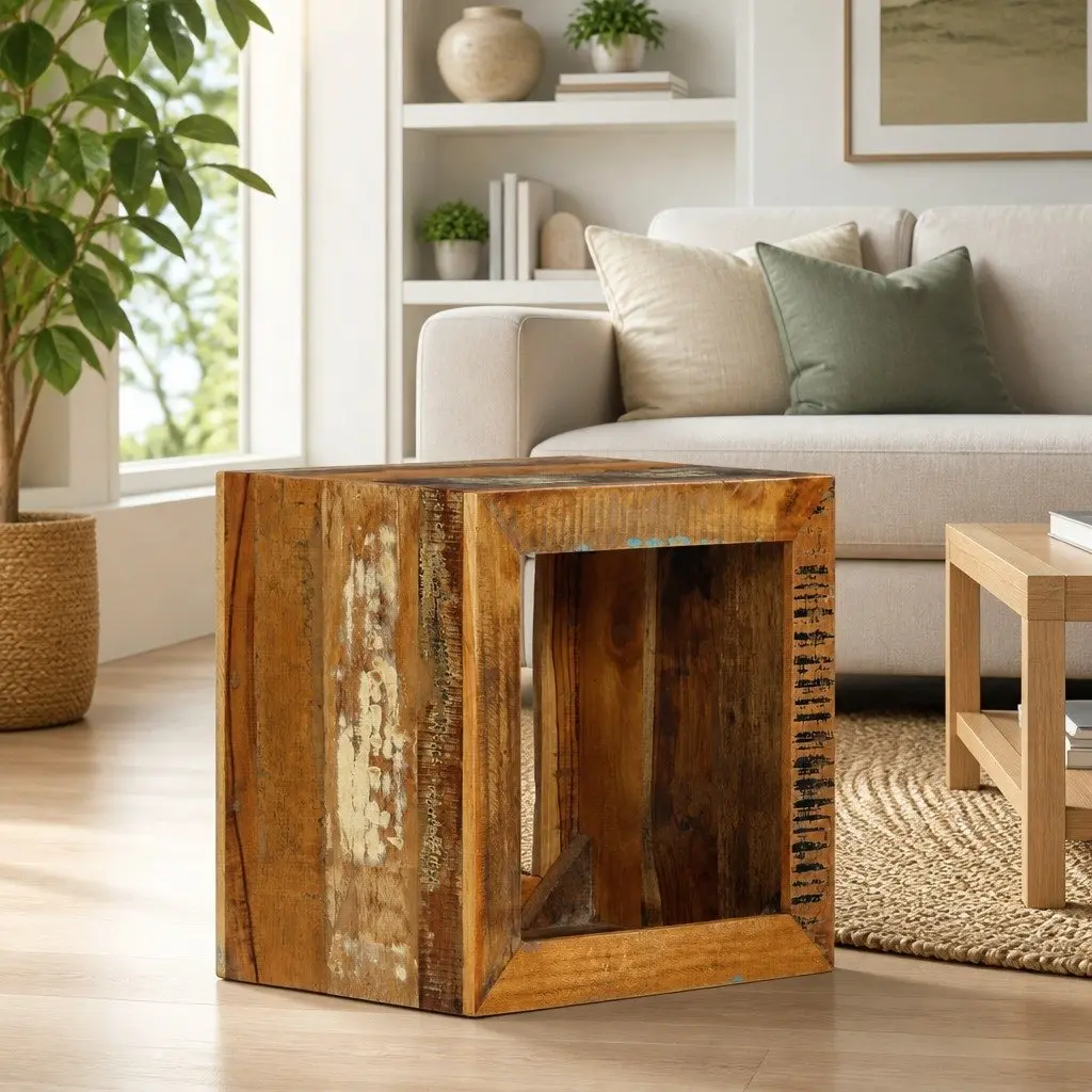 Solid Reclaimed Wood Stool 40x30x40cm Brown Side Table