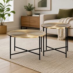 Stylish 2-Piece End Table Set with Gold MDF and Steel