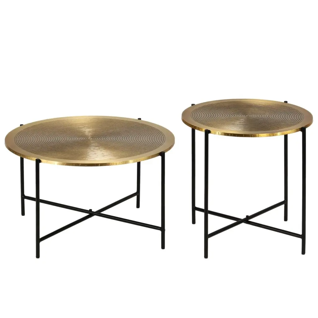 2-Piece End Table Set with Gold MDF and Steel