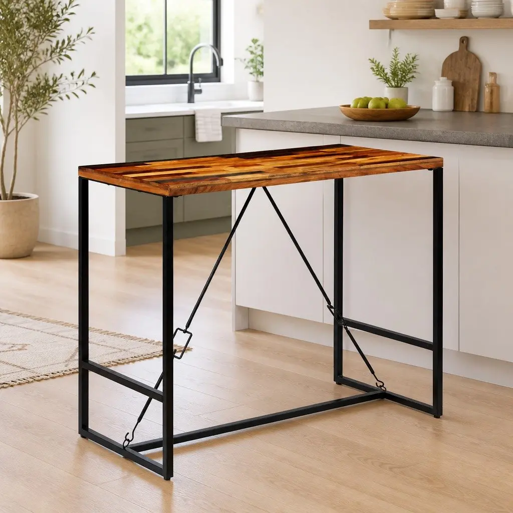 Reclaimed Wood Bar Table with Steel Legs for Industrial Style